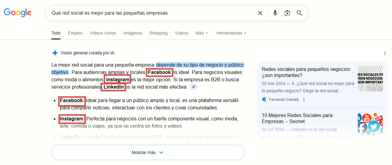 Menciones en las Vistas Creadas con IA de Google