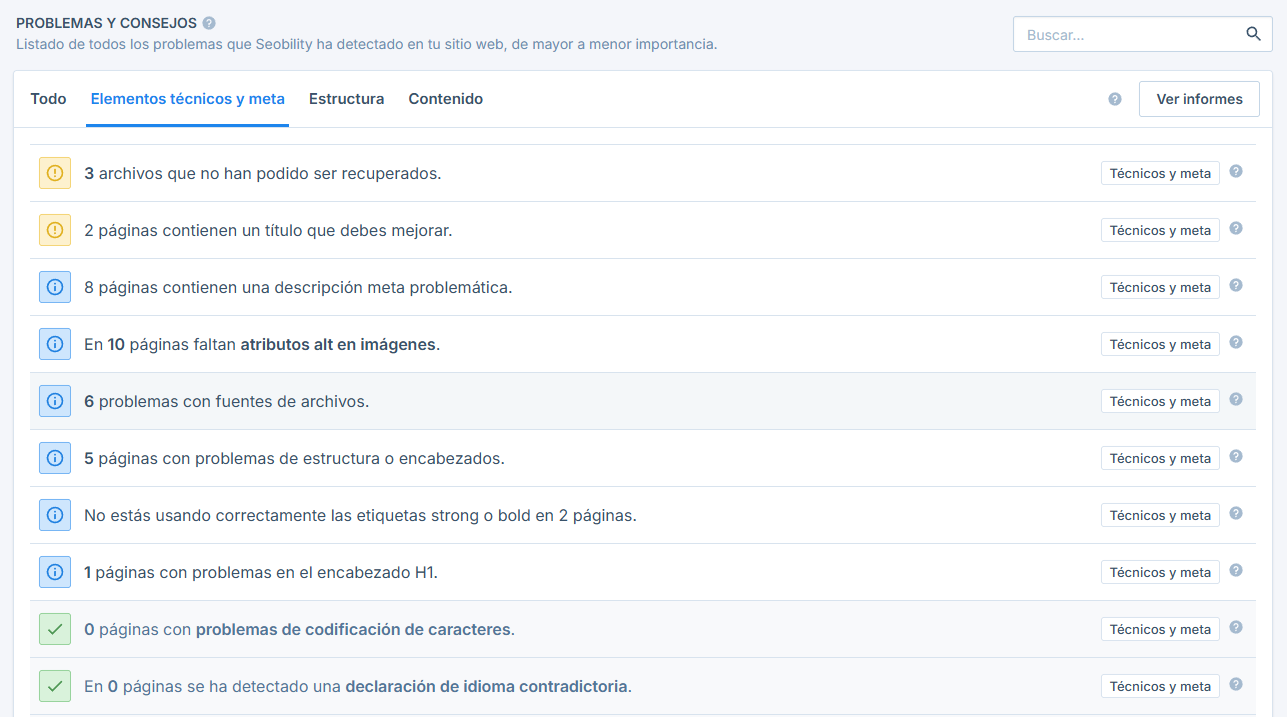 Problemas y consejos de la Auditoría Web de Seobility