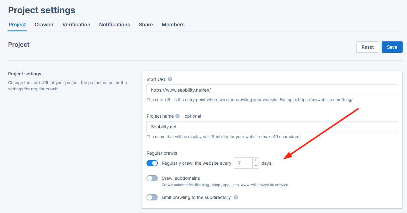 schedule regular crawls in your Seobility project settings