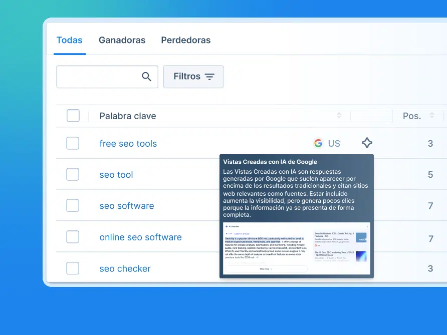 Indicador de que existe una Vista Creada con IA para tu palabra clave