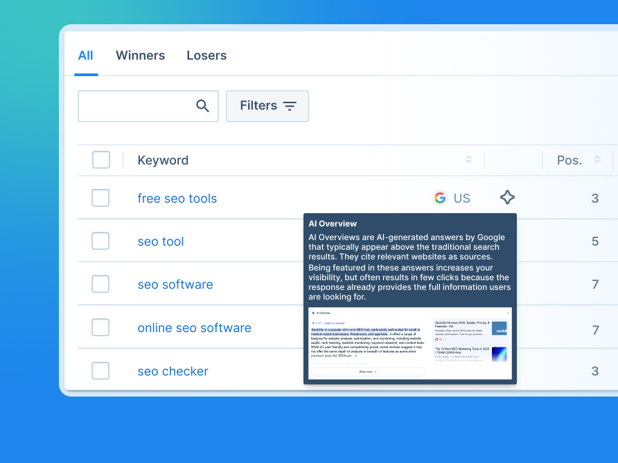 Seobility shows you if Google shows an AI Overview for your keyword