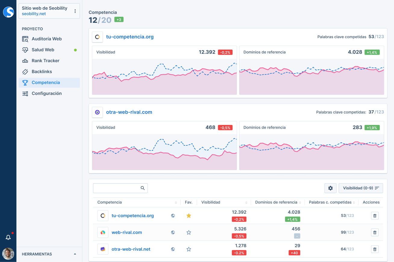 Panel de Análisis de la Competencia de Seobility