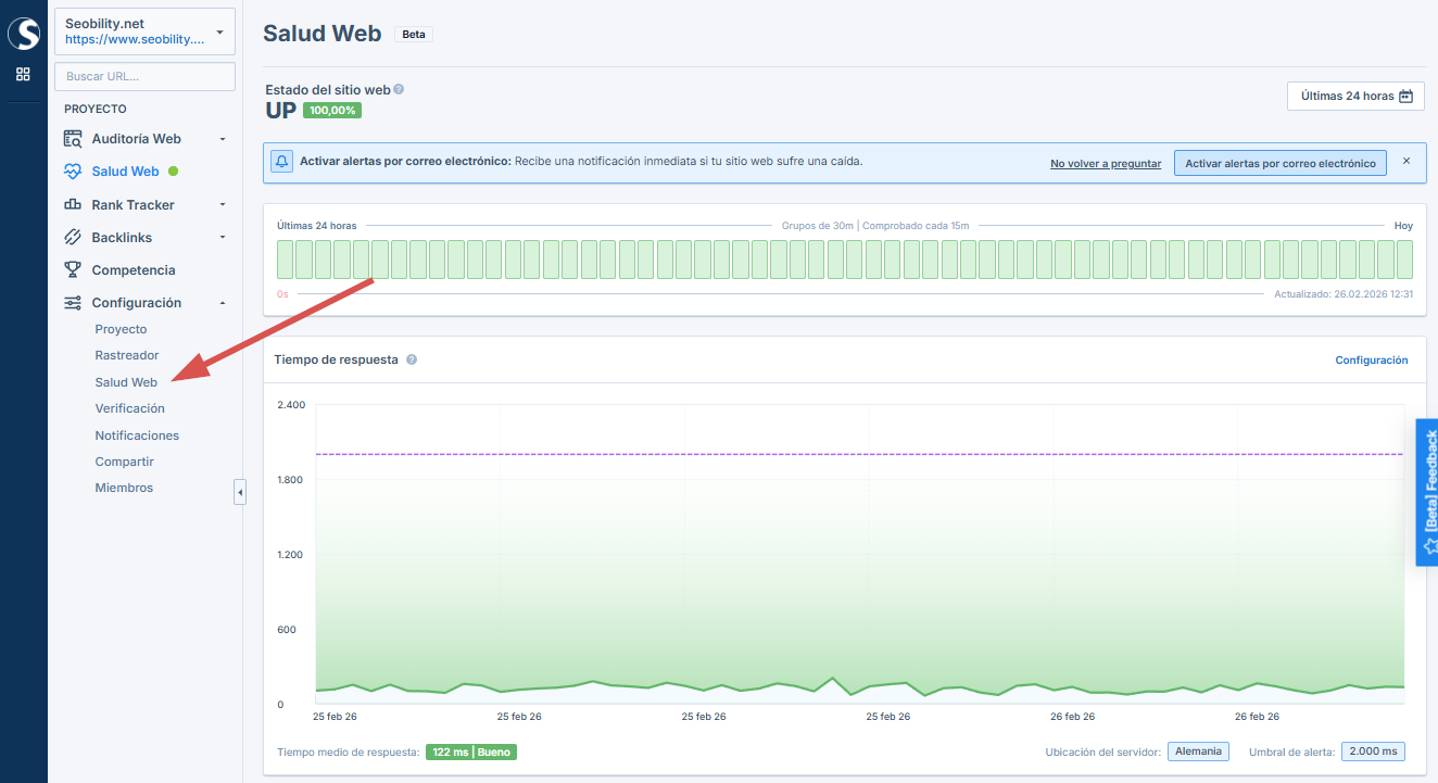 Cómo acceder a la configuración de Salud Web