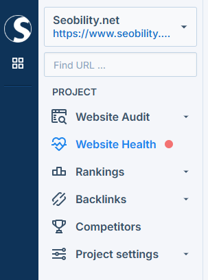 Seobility displays a red dot in the navigation if your website is down
