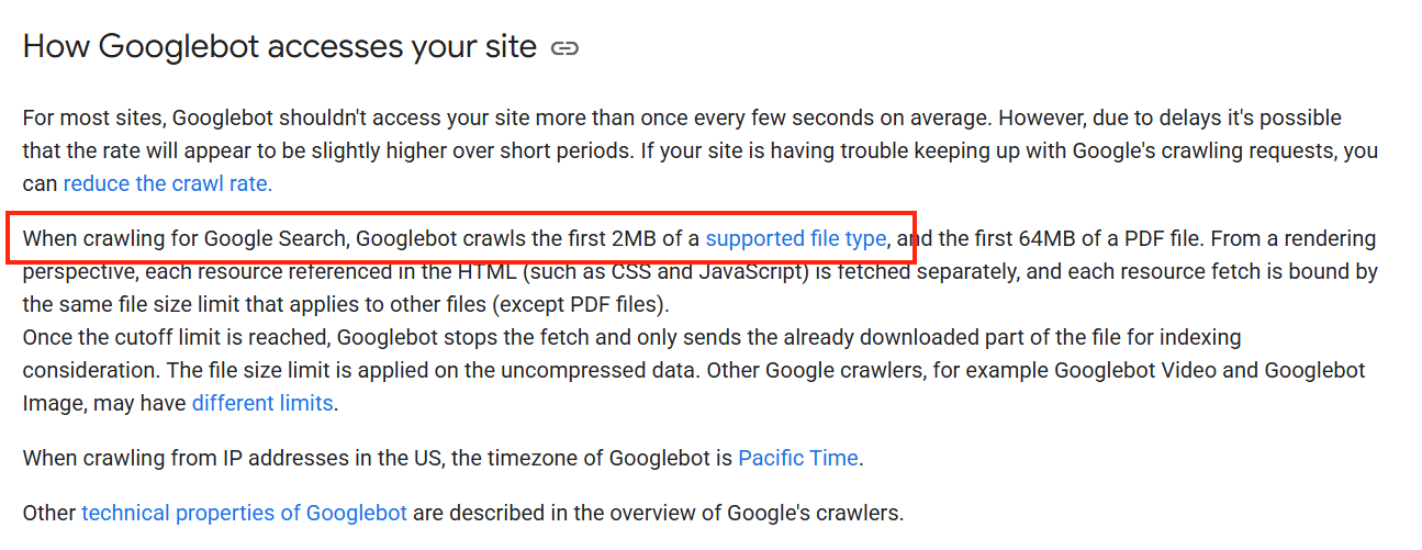 Google's new limit in the Search Central documentation
