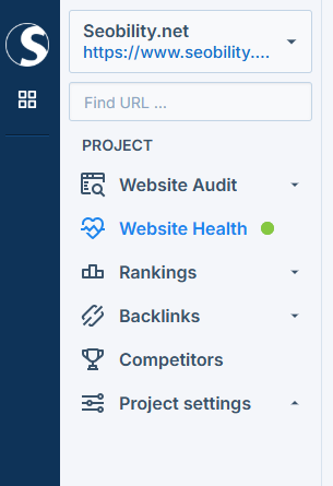 Website Health section in the main navigation