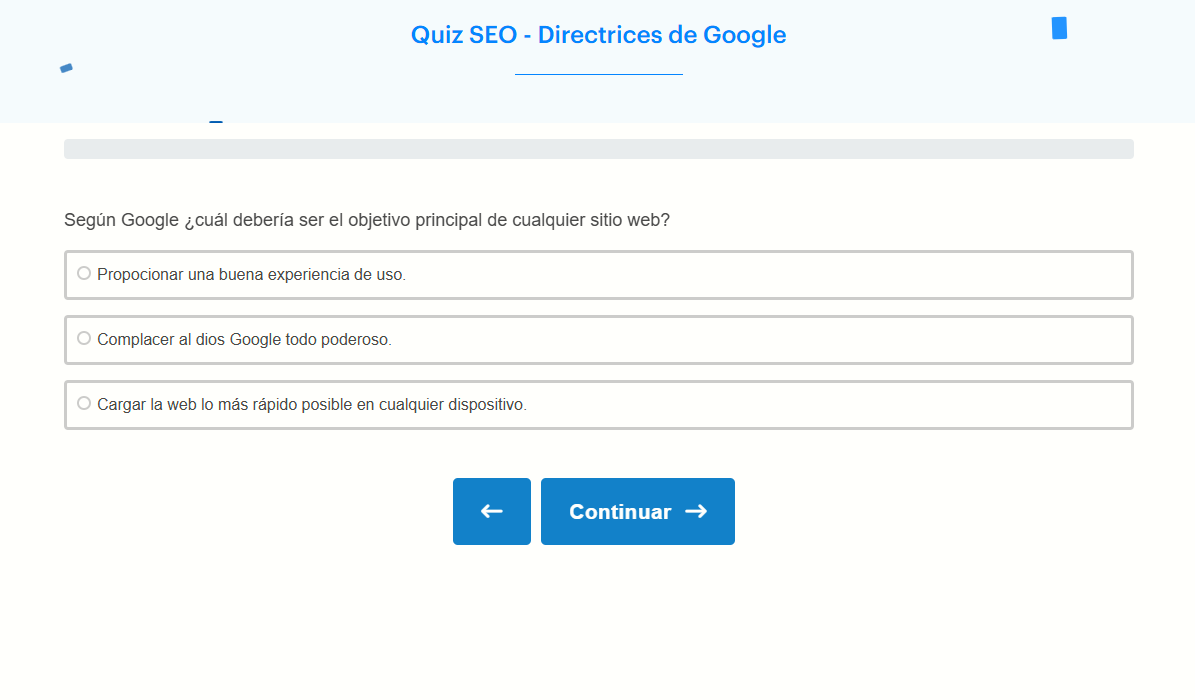 Pregunta del quiz SEO de Seobility.