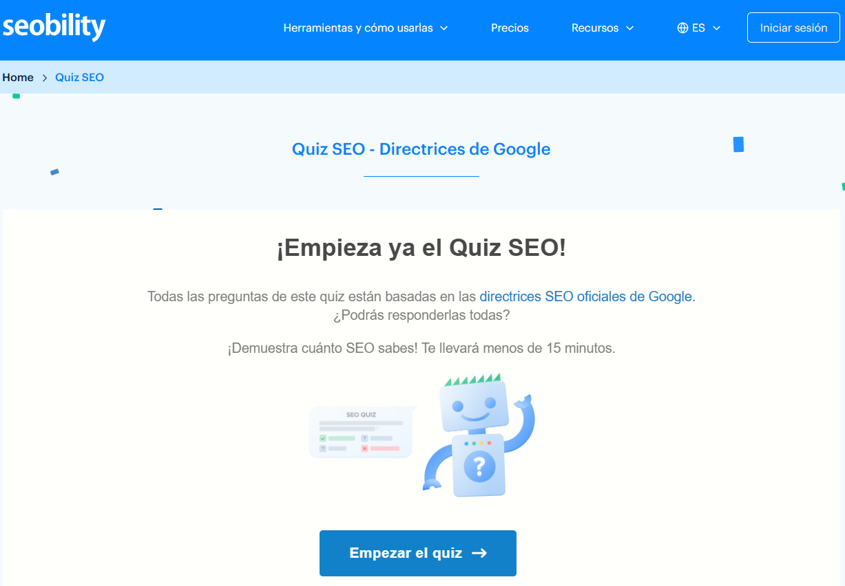Quiz de Seobility sobre SEO basado en las directrices oficiales de Google.