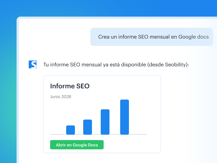 Respuesta del chat con un informe SEO mensual terminado, listo para abrir en Google Docs