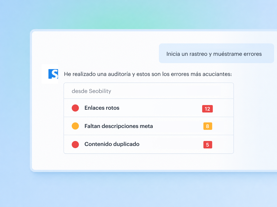 Respuesta del chat con los errores más importantes de la Auditoría Web: enlaces rotos, meta descripciones que faltan y contenido duplicado