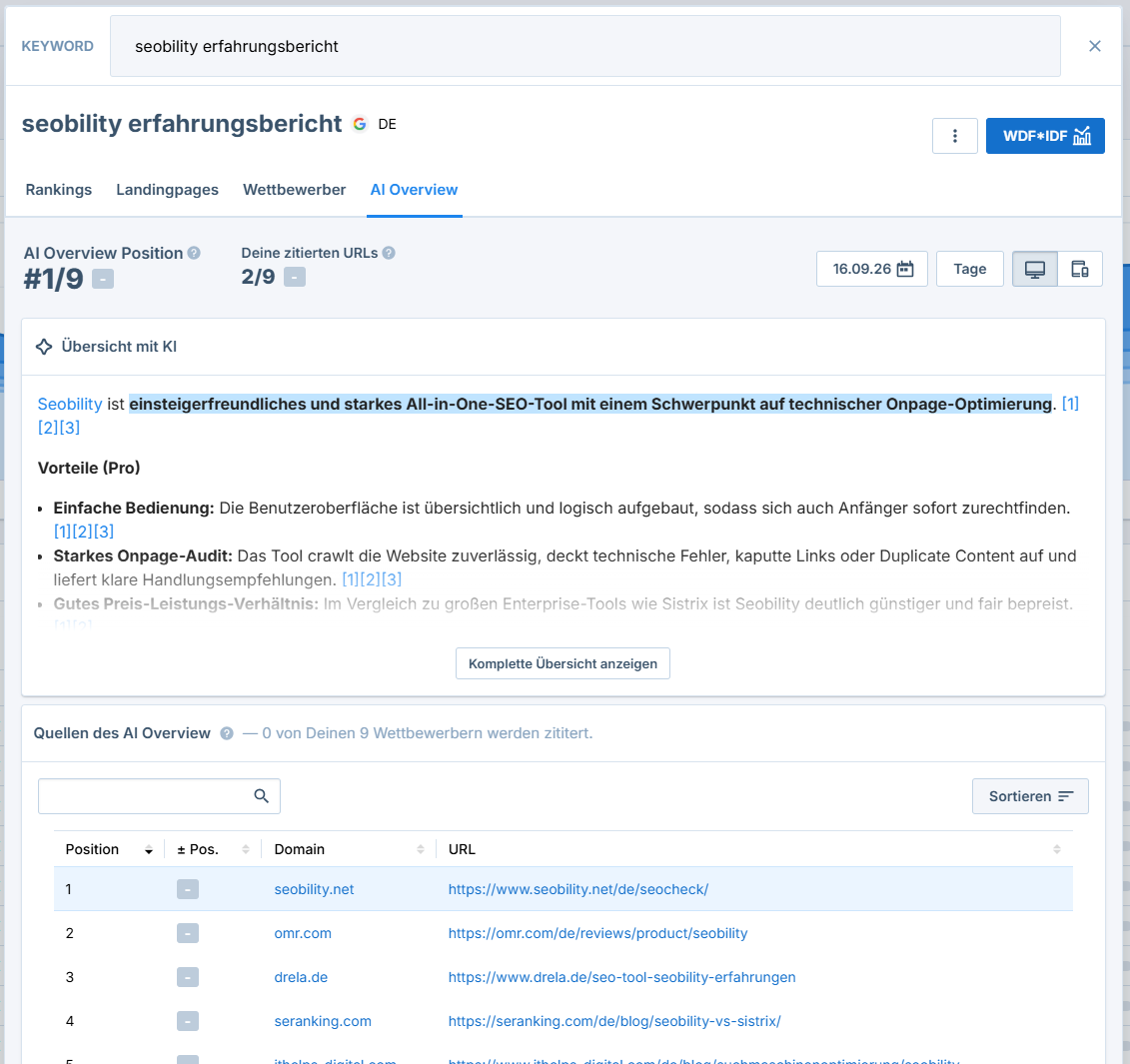 Geöffnete AI Overview mit vollständiger Antwort und zitierten Quellen