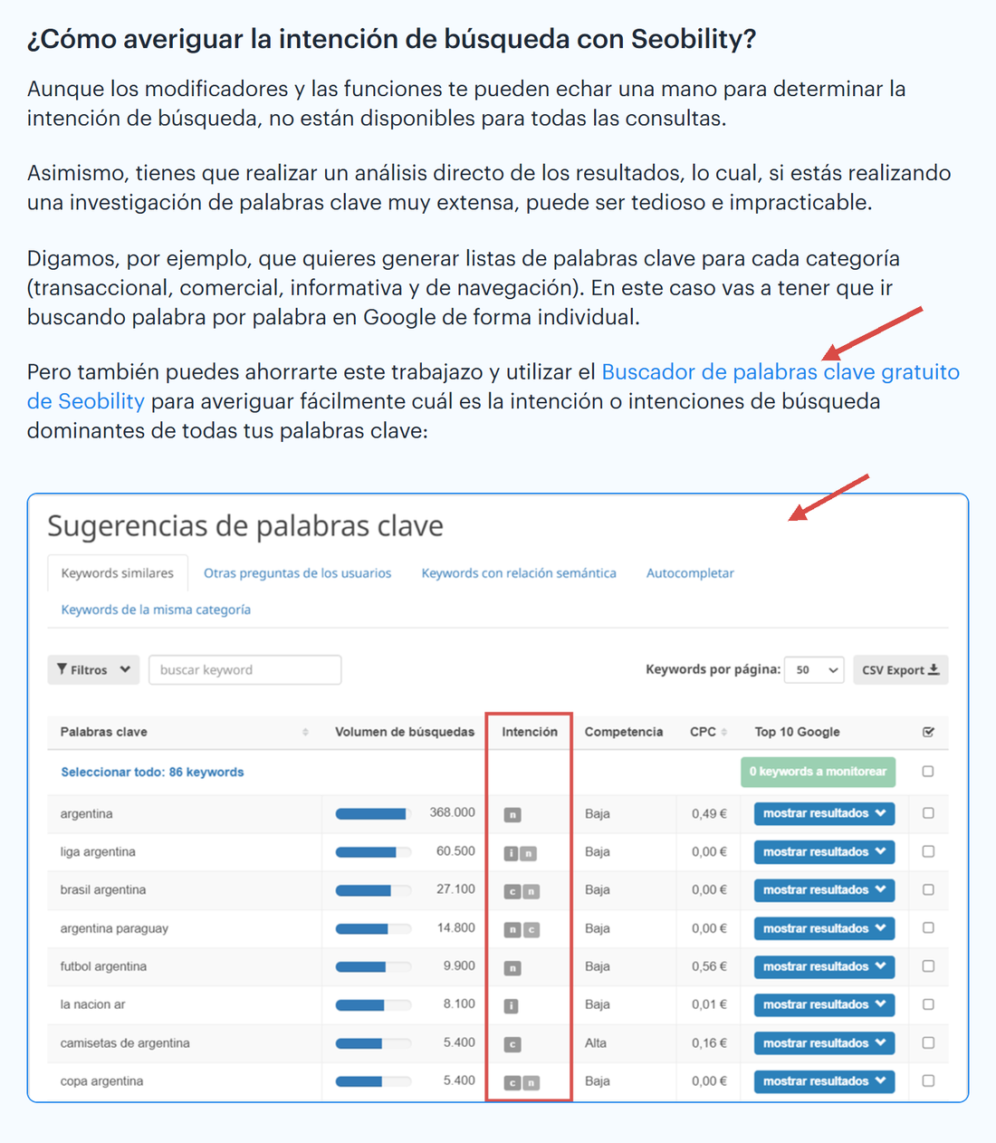 Sección de un artículo del blog de Seobility con enlaces e imágenes que ayudan a entender el tema